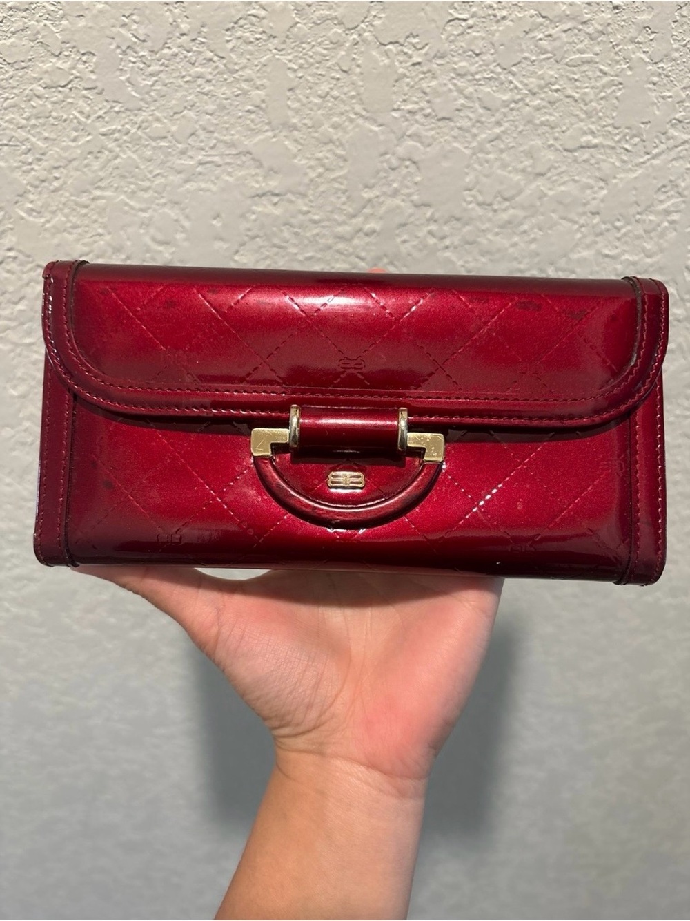 Balenciaga Quilted Patent Leather Long Wallet Clutch